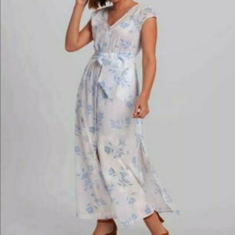 Draper James White Maxi Dress with Light Blue Floral Print